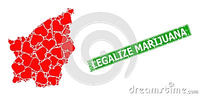 Textured Legalize Marijuana Stamp Seal and San Marino Map Collage of Love Heart Icons Vector Illustration