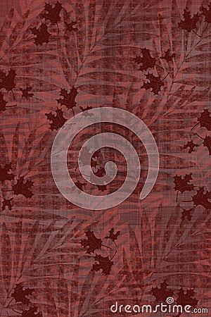 Textured maple leaf and palm frond Japanese style cloth design background in indigo red overdye Stock Photo
