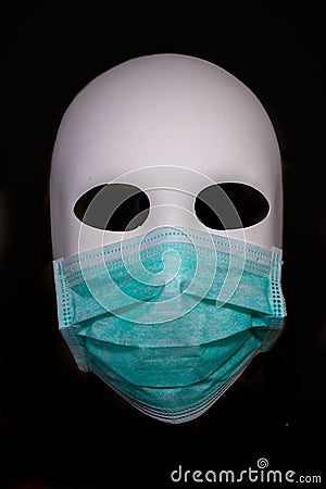 Textured mask with map wearing surgical mask. Concept for corona virus pandemia Stock Photo