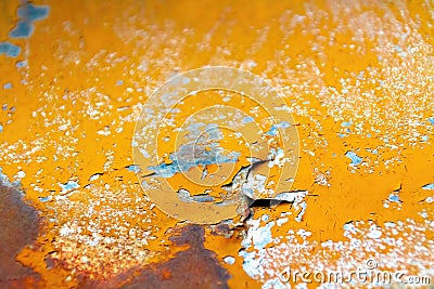 A textured peeling orange paint, top view. Stock Photo