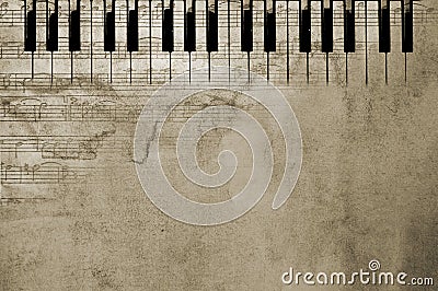 Textured piano keys and notes Stock Photo