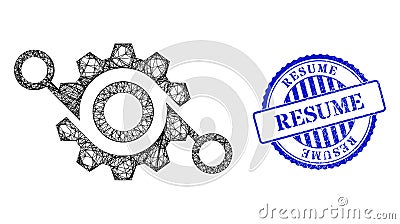 Textured Resume Stamp and Net Gear Project Mesh Vector Illustration