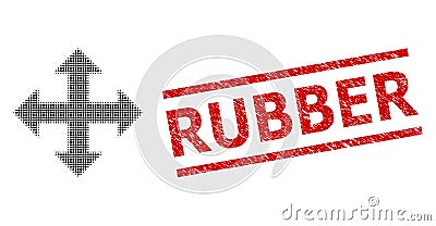 Textured Rubber Seal and Halftone Dotted Expand Arrows Vector Illustration