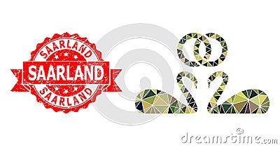 Textured Saarland Stamp Seal and Wedding Swans Polygonal Mocaic Military Camouflage Icon Vector Illustration