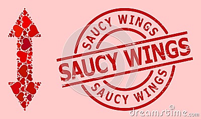 Rubber Saucy Wings Stamp Seal and Red Love Vertical Exchange Arrow Mosaic Vector Illustration