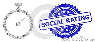 Textured Social Rating Seal and Recursive Time Tracker Icon Composition Vector Illustration