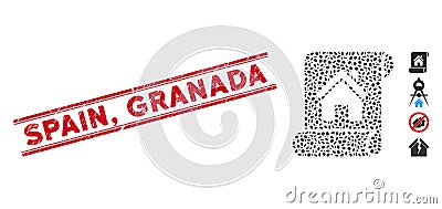 Textured Spain, Granada Line Stamp and Mosaic Realty Description Roll Icon Stock Photo