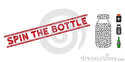 Textured Spin the Bottle Line Seal and Collage Bottle Icon Stock Photo