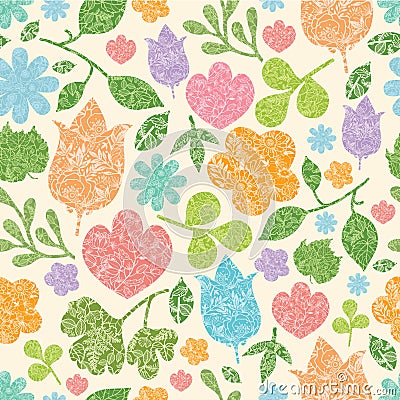 Textured spring plants seamless pattern background Vector Illustration