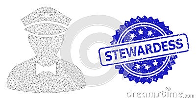 Textured Stewardess Rosette Watermark and Mesh Network Flying Attendant Vector Illustration