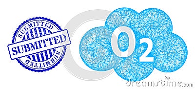 Textured Submitted Badge and Net Oxigen Cloud Mesh Vector Illustration