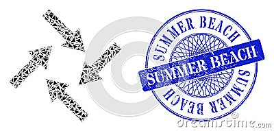 Textured Summer Beach Stamp Seal and Triangle Centripetal Arrows Mosaic Vector Illustration