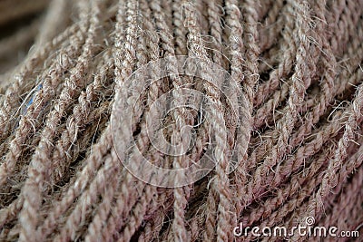Coarse rope made from stems of natural hemp Stock Photo