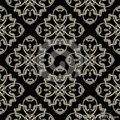 Textured tapestry gold Damask vector seamless pattern. Grunge ornamental Baroque background. Embroidery golden vintage Vector Illustration
