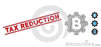 Textured Tax Reduction Line Stamp and Mosaic Bitcoin Development Gear Icon Stock Photo