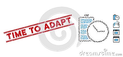 Textured Time to Adapt Line Stamp and Mosaic Battery Clock Icon Stock Photo