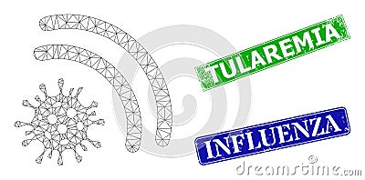 Textured Tularemia Seals and Polygonal Mesh Virus Emanation Icon Vector Illustration