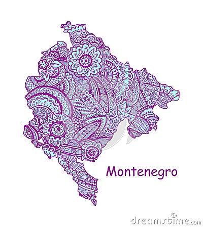 Textured vector map of Montenegro Hand drawn ethno pattern, tribal background. Vector Illustration