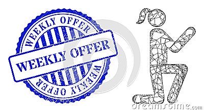 Textured Weekly Offer Stamp and Network Knee Standing Girl Mesh Vector Illustration