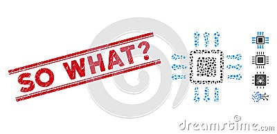 Textured So What Question Line Stamp with Mosaic Processor Icon Stock Photo