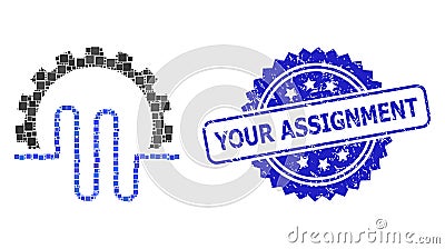 Textured Your Assignment Stamp and Square Dot Collage Pipe Service Gear Vector Illustration