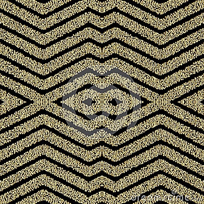 Textured zig zag seamless pattern. Grunge stippled geometric backdround. Repeat vector dotted backdrop. Surface 3d gold texture. Vector Illustration