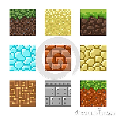 Textures for platformers pixel art. Vector isolated template. Vector Illustration