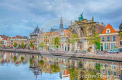 Teylers museum situated next to a channel in the dutch city Haarlem, Netherlands Stock Photo