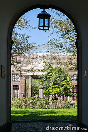 Teylershofje courtyard in Haarlem, Netherlands Editorial Stock Photo