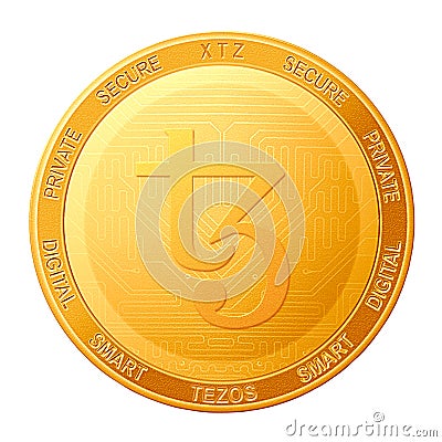 Tezos coin isolated on white background; Tezos XTZ cryptocurrency Cartoon Illustration