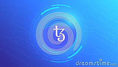 Tezos XTZ coin banner. XTZ coin cryptocurrency concept banner background. Vector Illustration