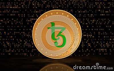 Tezos XTZ cryptocurrency symbol golden coin 3d illustration Cartoon Illustration