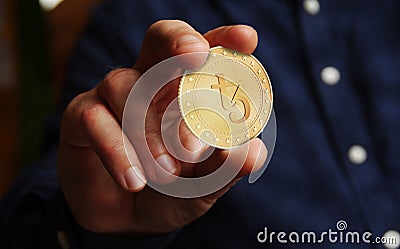 Tezos XTZ cryptocurrency symbol golden coin 3d illustration Editorial Stock Photo
