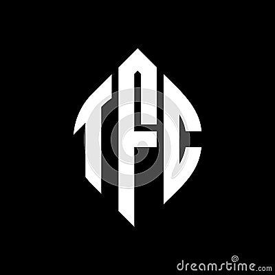 TFC circle letter logo design with circle and ellipse shape. TFC ellipse letters with typographic style. The three initials form a Vector Illustration