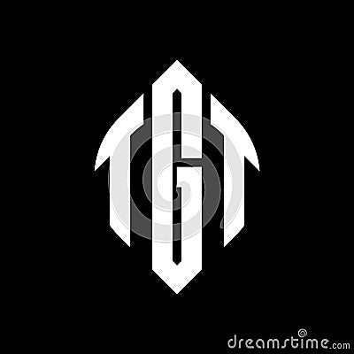 TGT circle letter logo design with circle and ellipse shape. TGT ellipse letters with typographic style. The three initials form a Vector Illustration