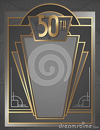 50th anniversary Art Deco Invitation Flyer Poster Art Elegant Gold Silver Stock Photo