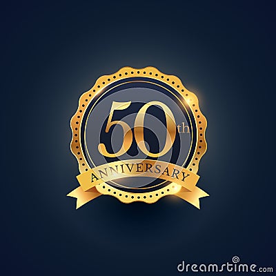 50th anniversary celebration badge label in golden color Vector Illustration