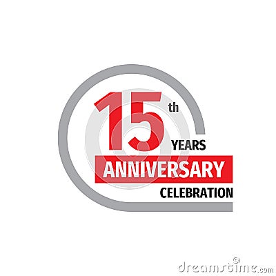 15th anniversary celebration badge logo design. Fifteen years banner poster. Vector Illustration