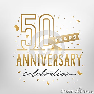 50th anniversary celebration golden template. Vector illustration. Vector Illustration