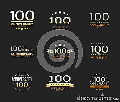 100th anniversary celebration logo set. 100 year jubilee banner. Cartoon Illustration