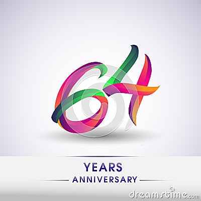 64th anniversary celebration logotype green and red colored. ten years birthday logo on white background Vector Illustration