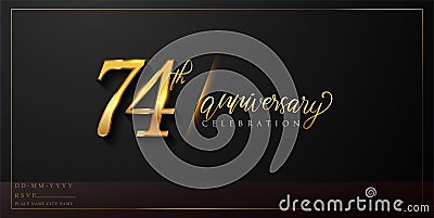74th anniversary celebration logotype with handwriting golden color elegant design isolated on black background. vector Vector Illustration