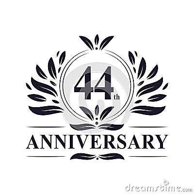 44th Anniversary celebration, luxurious 44 years Anniversary logo. Vector Illustration