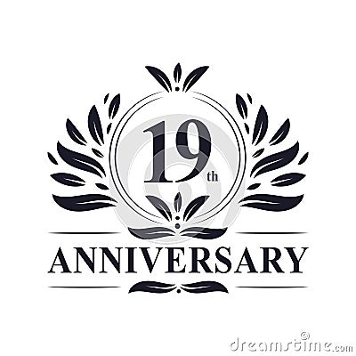 19th Anniversary celebration, luxurious 19 years Anniversary logo design. Vector Illustration