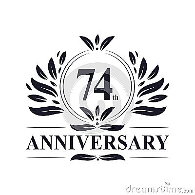 74th Anniversary celebration, luxurious 74 years Anniversary logo design. Vector Illustration