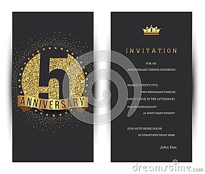 5th anniversary decorated greeting card template. Stock Photo