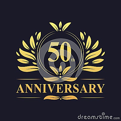 50th Anniversary Design, luxurious golden color 50 years Anniversary logo Vector Illustration