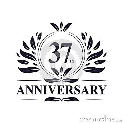 37th Anniversary Design, luxurious golden color 37 years Anniversary logo Vector Illustration