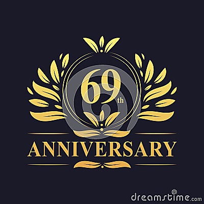 69th Anniversary Design, luxurious golden color 69 years Anniversary logo. Vector Illustration