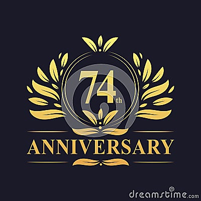 74th Anniversary Design, luxurious golden color 74 years Anniversary logo. Vector Illustration